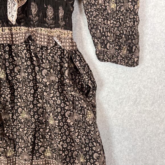 Sea New York Nadine Border Smocked Midi Dress In Chocolate Size 0 - Picture 7 of 11